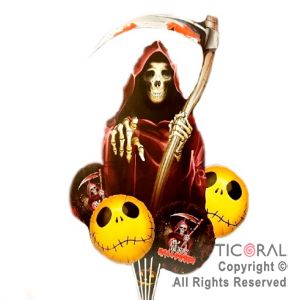 SET DE GLOBOS METALIZADO HALLOWEEN TERROR CALABERA 5 UNIDADES 